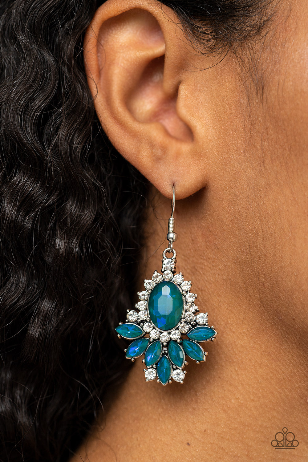 Magic Spell Sparkle - Green Marquise-Cut Rhinestones/Blue Opalescent Finish Paparazzi Earrings