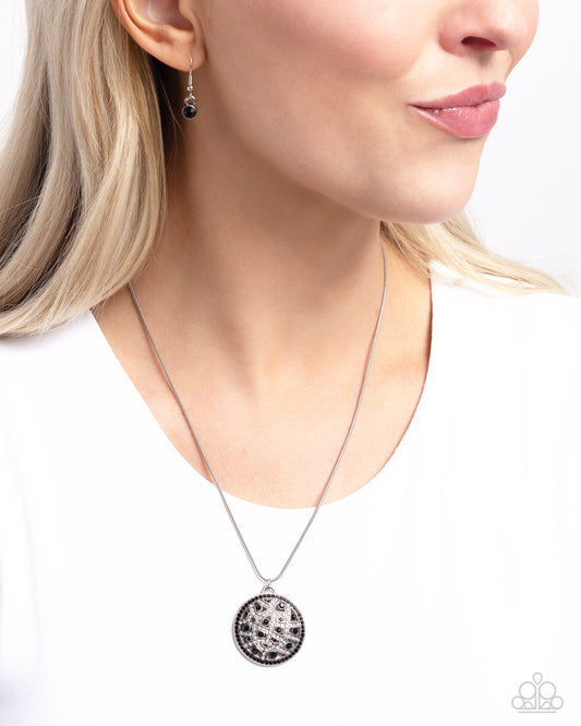 Exclusive Emblem - Black/White Rhinestone Medallion-Like Pendant Paparazzi Necklace & matching earrings