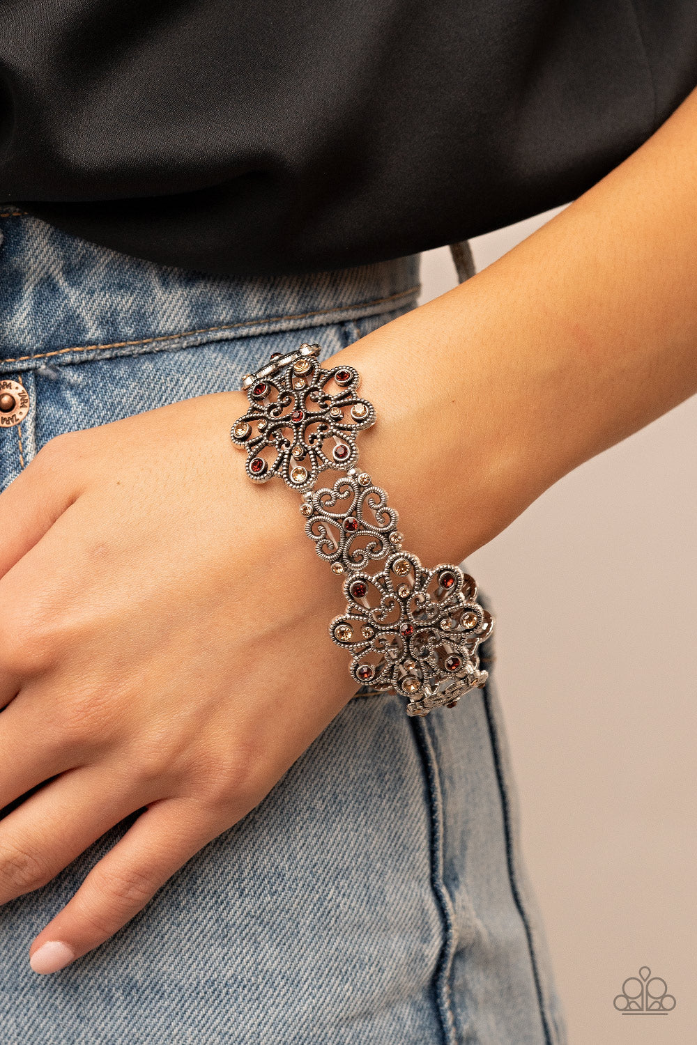 Regal Recognition - Brown ( Topaz & Golden Topaz) Rhinestones & Airy Medallion Paparazzi Stretch Bracelet