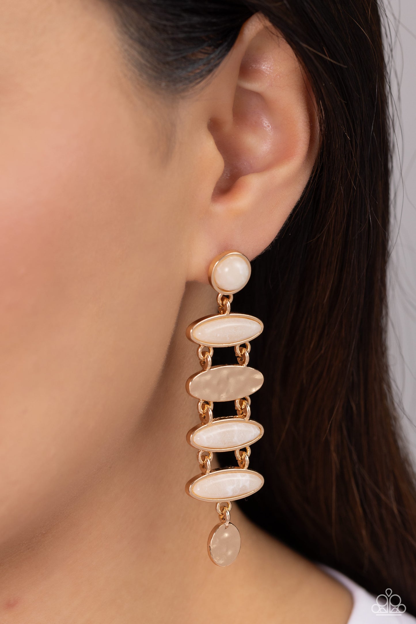 Rustic Reverie - Gold Frames, Hammered Gold Accents, & Natural Stone Paparazzi Earrings