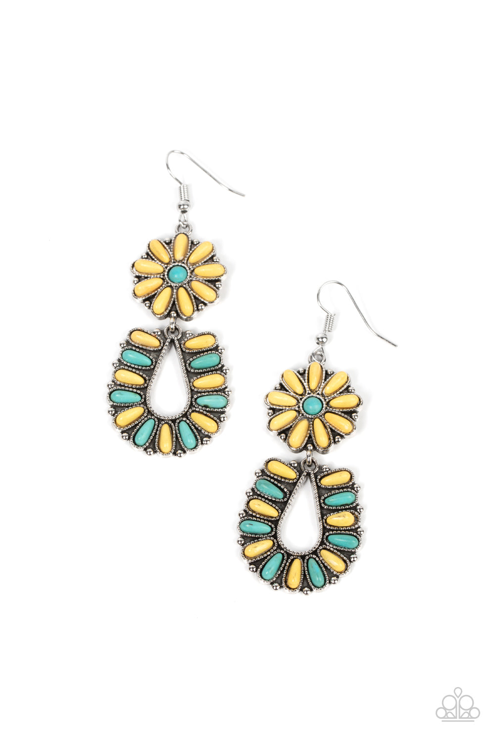 Badlands Eden - Yellow & Turquoise Stone Southwestern Inspired Paparazzi Earrings