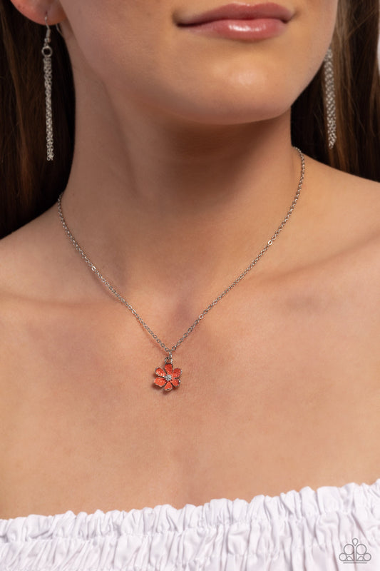 Cottage Retreat - Orange Dainty Flower Pendant Paparazzi Necklace & matching earrings