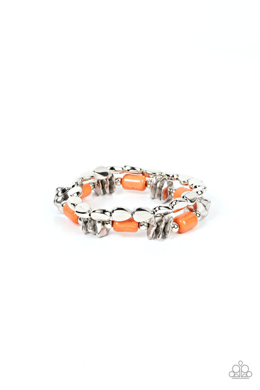 Canyon Cavern - Orange Stones & Silver Accent Set of 2 Paparazzi Stretch Bracelets