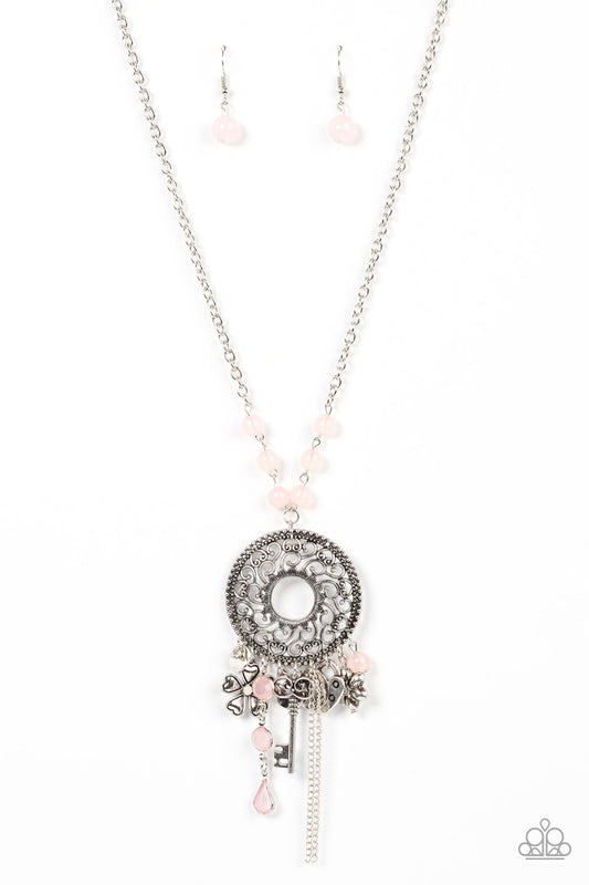 Making Memories - Pink Beads & Silver Charm Pendant Paparazzi Necklace & matching earrings