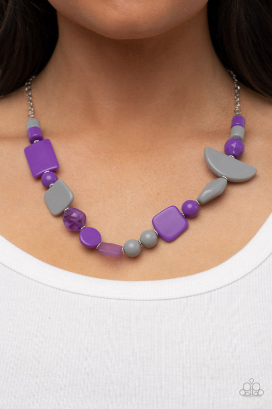 Tranquil Trendsetter - Purple & Gray Mismatched Beaded Paparazzi Necklace & matching earrings