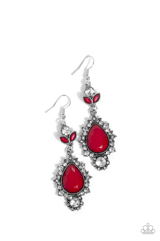SELFIE-Esteem - Red Oversized Teardrop & White Rhinestone Paparazzi Earrings