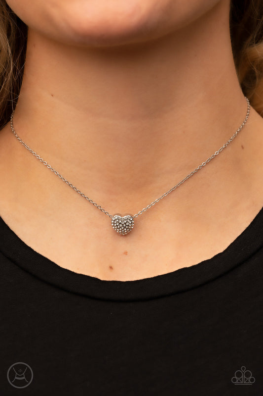 Twitterpated Twinkle - White Rhinestone Encrusted Heart Paparazzi CHOKER Necklace & matching earrings