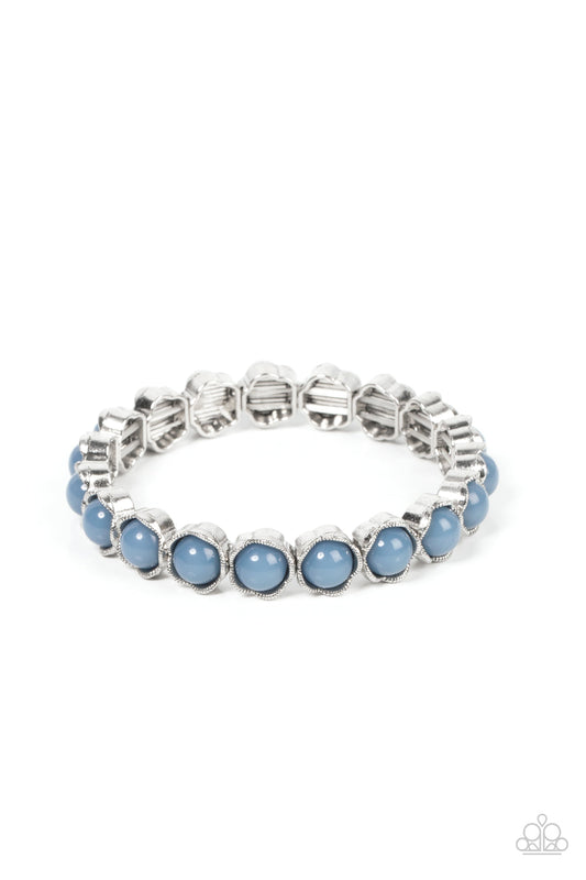 Lets be Buds - Blue Beads & Sliver Petal Paparazzi Stretch Bracelet
