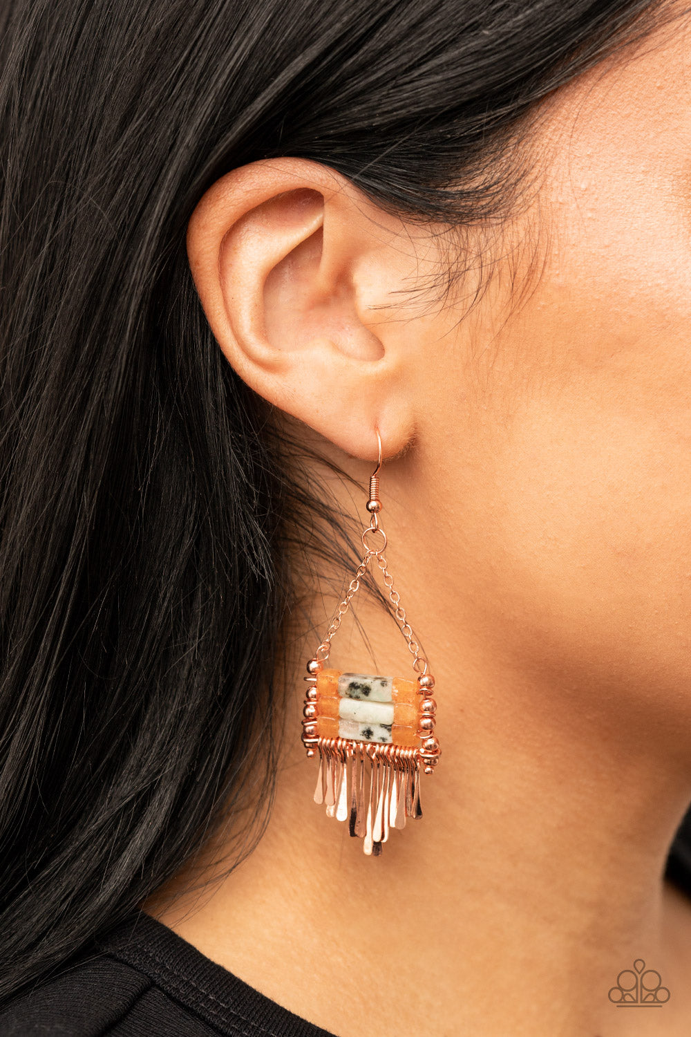 Riverbed Bounty - Copper Flared Rods & Natural Speckled Stone Paparazzi Chandelier Earrings