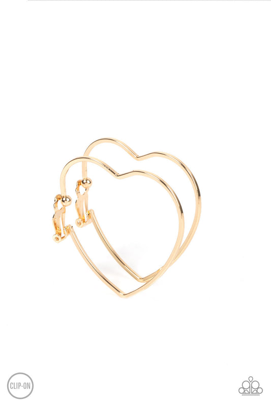 Harmonious Hearts - Gold Heart Frame Paparazzi CLIP-ON Earrings