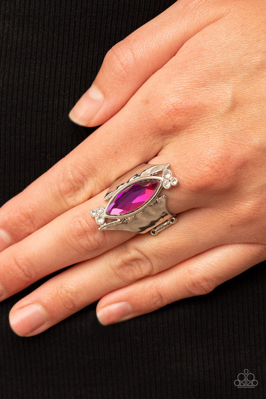 Planetary Paradise - Pink Oversized Marquise Cut Iridescent Gem Paparazzi Ring