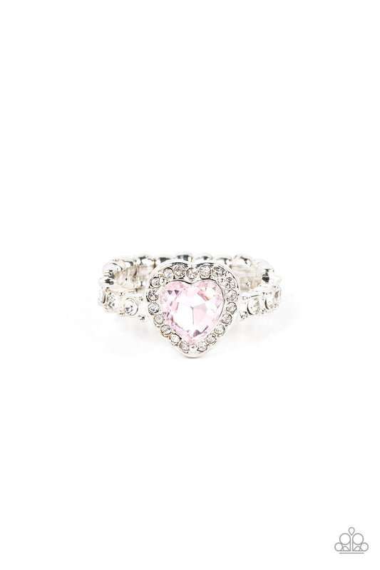 Romantic Reputation - Pink Heart Shamed Gem & White Rhinestone Paparazzi Ring