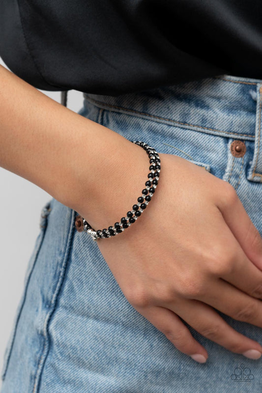 Regal Wraparound - Black Dainty Beads & White Rhinestone Paparazzi Coil Bracelet