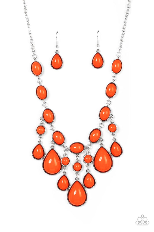 Mediterranean Mystery - Orange Oval Beaded Fringe Paparazzi Necklace & matching earrings