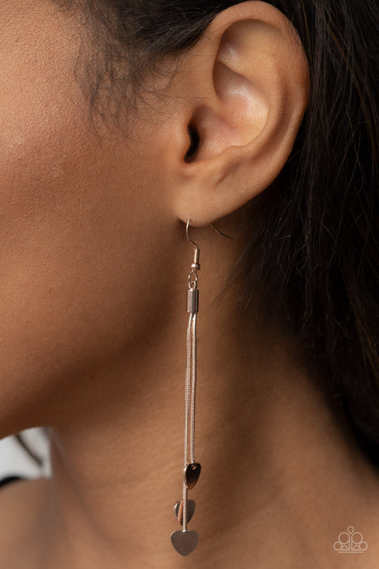 Higher Love - Rose Gold Heart Charm & Rose Gold Snake Chain Tassel Paparazzi Earrings