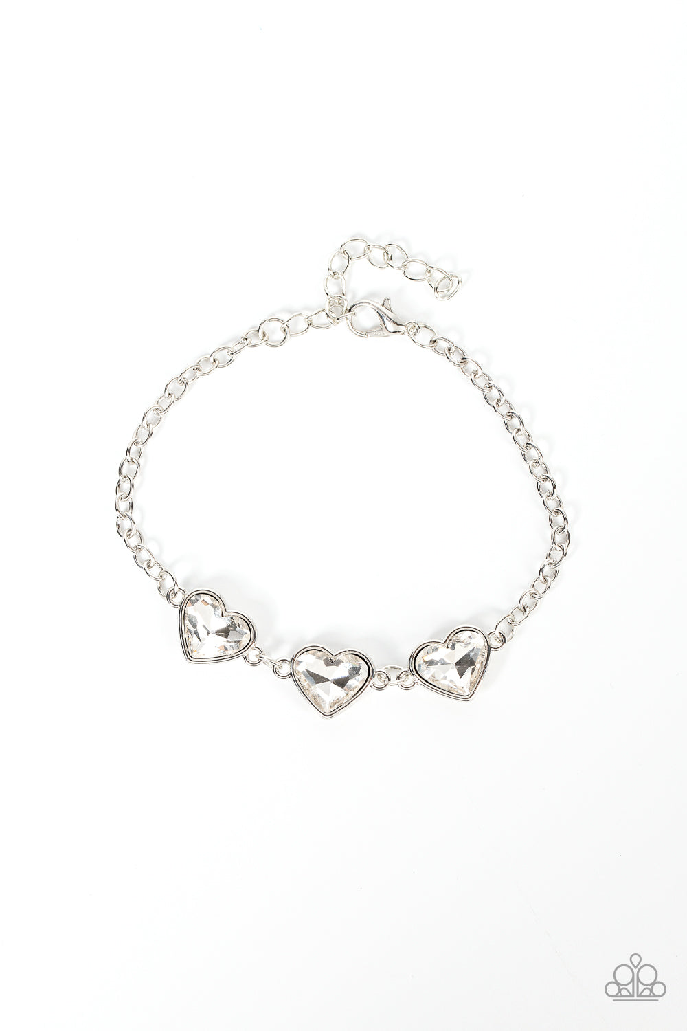 Little Heartbreaker - White Heart-Shaped Gem Paparazzi Adjustable Bracelet