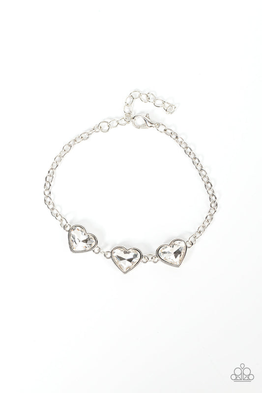 Little Heartbreaker - White Heart-Shaped Gem Paparazzi Adjustable Bracelet