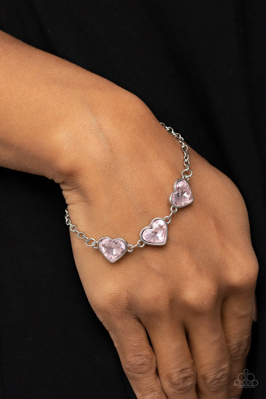 Little Heartbreaker - Pink Heart Shaped Gem Paparazzi Adjustable Bracelet