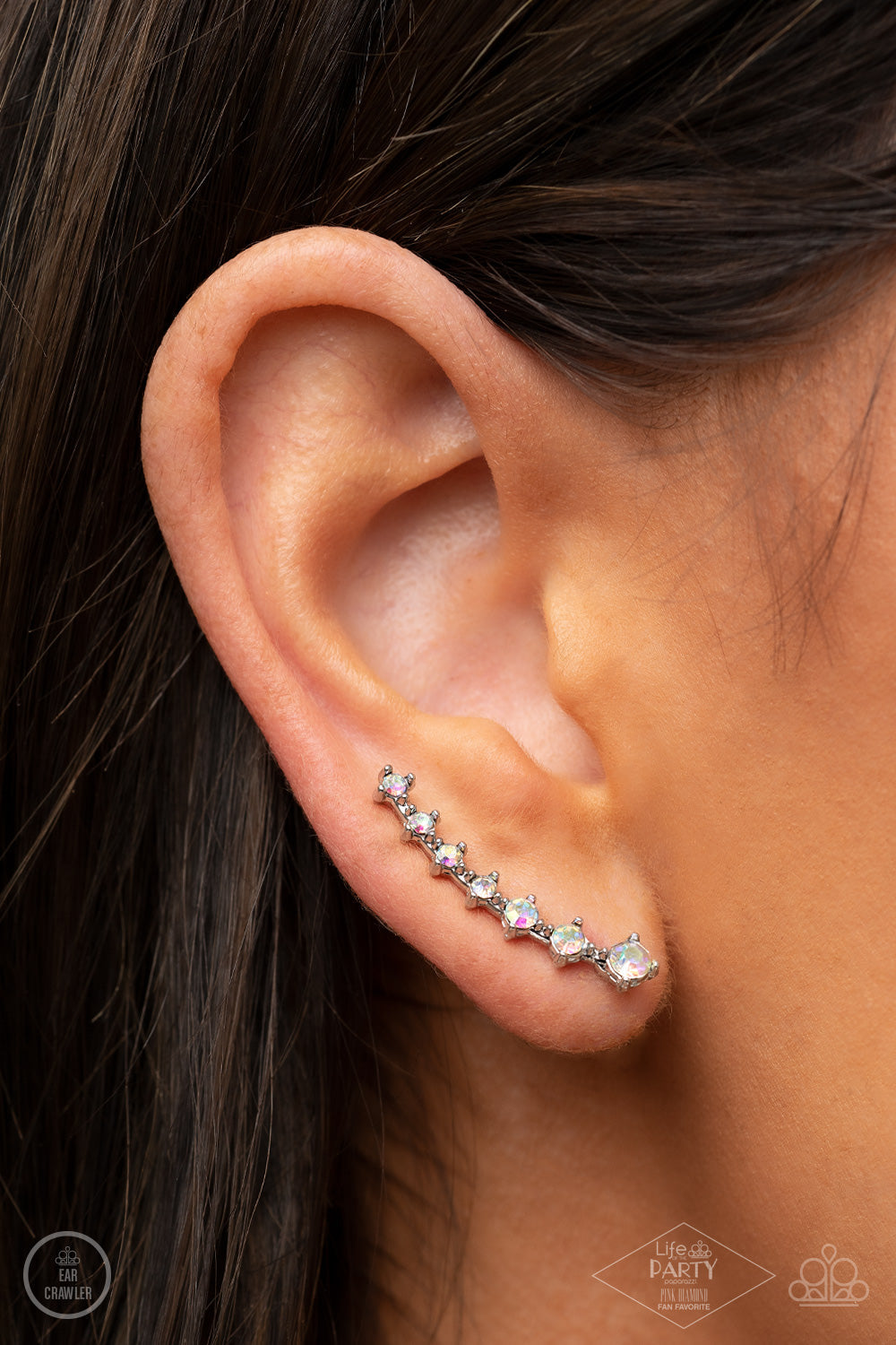 New Age Nebula - Multi Iridescent Rhinestone Ear Crawler Earrings