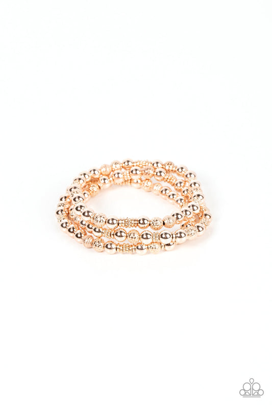 Boundless Boundaries - Rose Gold Beaded Set of 3 Paparazzi Stretch Bracelets