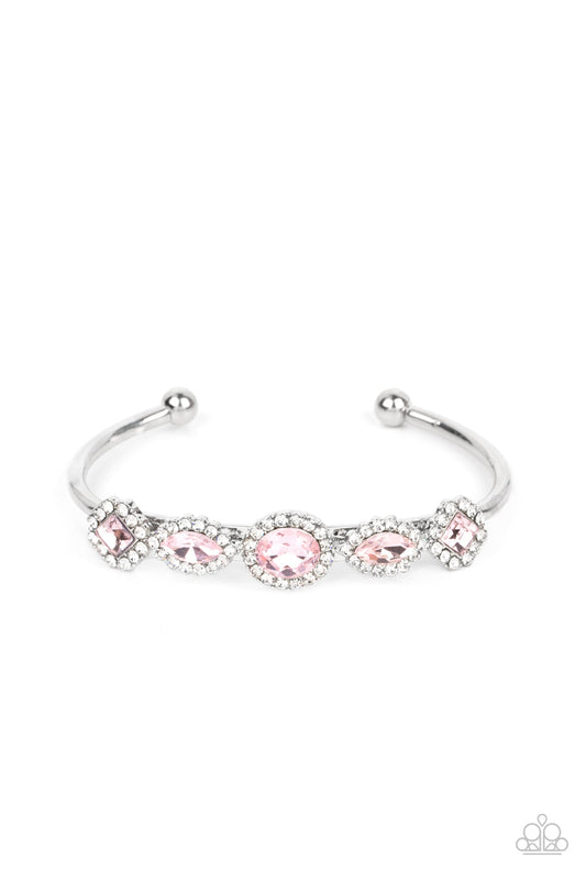 Simmer on GLOW - Pink Mismatched Gems/White Rhinestone Paparazzi Cuff Bracelet