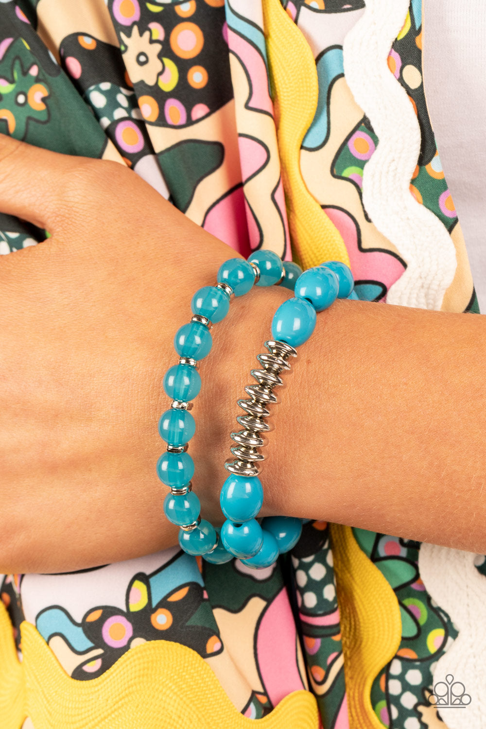 La Vida Vacation - Blue Beads/Silver Accent Paparazzi Set of 2 Stretch Bracelets