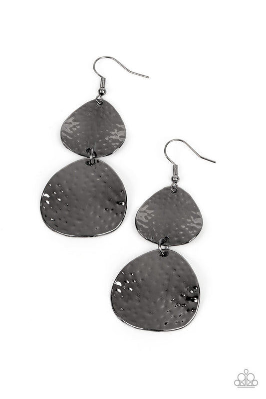 Bait and Switch - Gunmetal Hammered & Beveled Frame Paparazzi Earrings