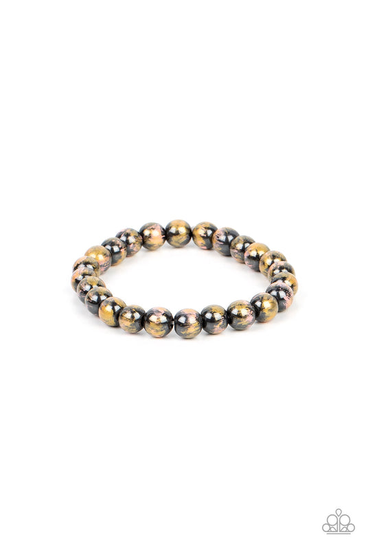 Astro Artistry - Pink, Gold, & Gunmetal Beaded Paparazzi Stretch Bracelet