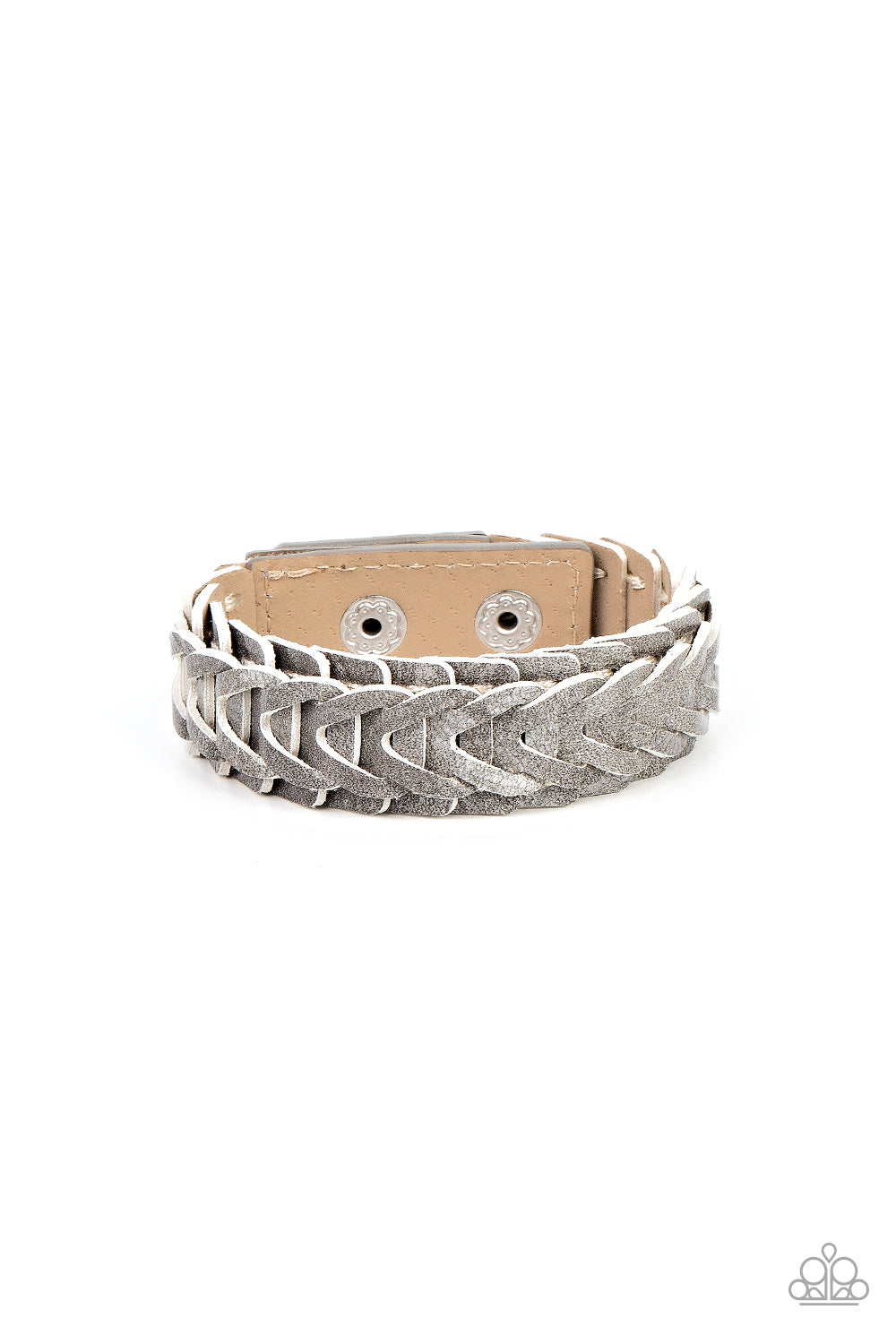 Western Nomad - Silver/Gray Overlapping Interlocking Leather Frame Paparazzi Snap Bracelet