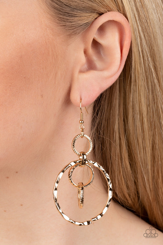 Twisted Temptation - Gold Hammered Loops/Textured Gold Links Paparazzi Earrings