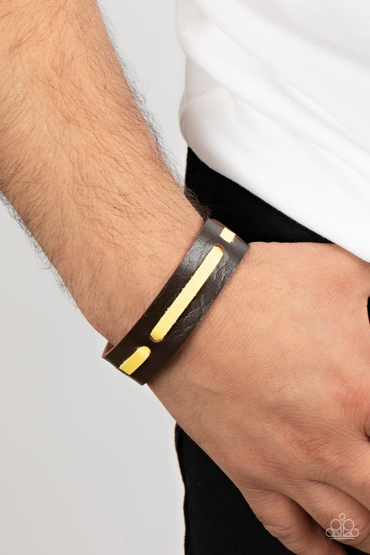 Ride Easy - Yellow & Brown Leather Paparazzi Men's Snap Bracelet