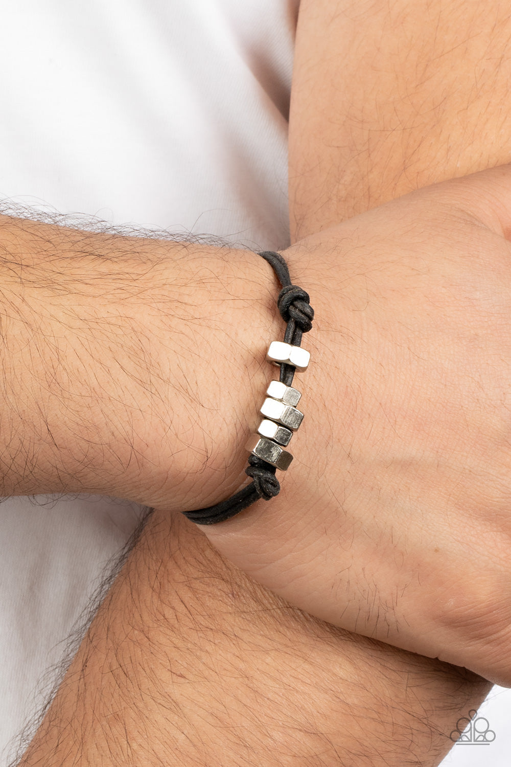 Bolt Out - Black Suede Cording & Silver Hexagonal Hardware Paparazzi Urban Bracelet
