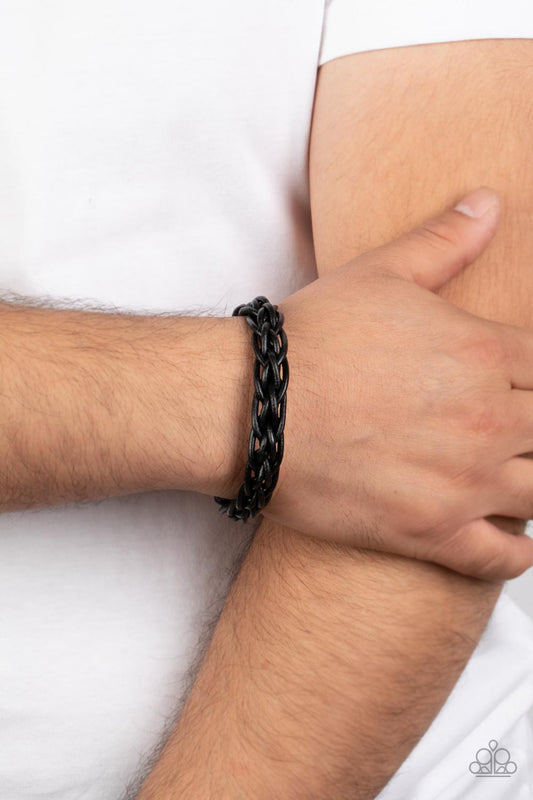 Cattle Ranch - Black Woven Leather Paparazzi Magnetic Bracelet