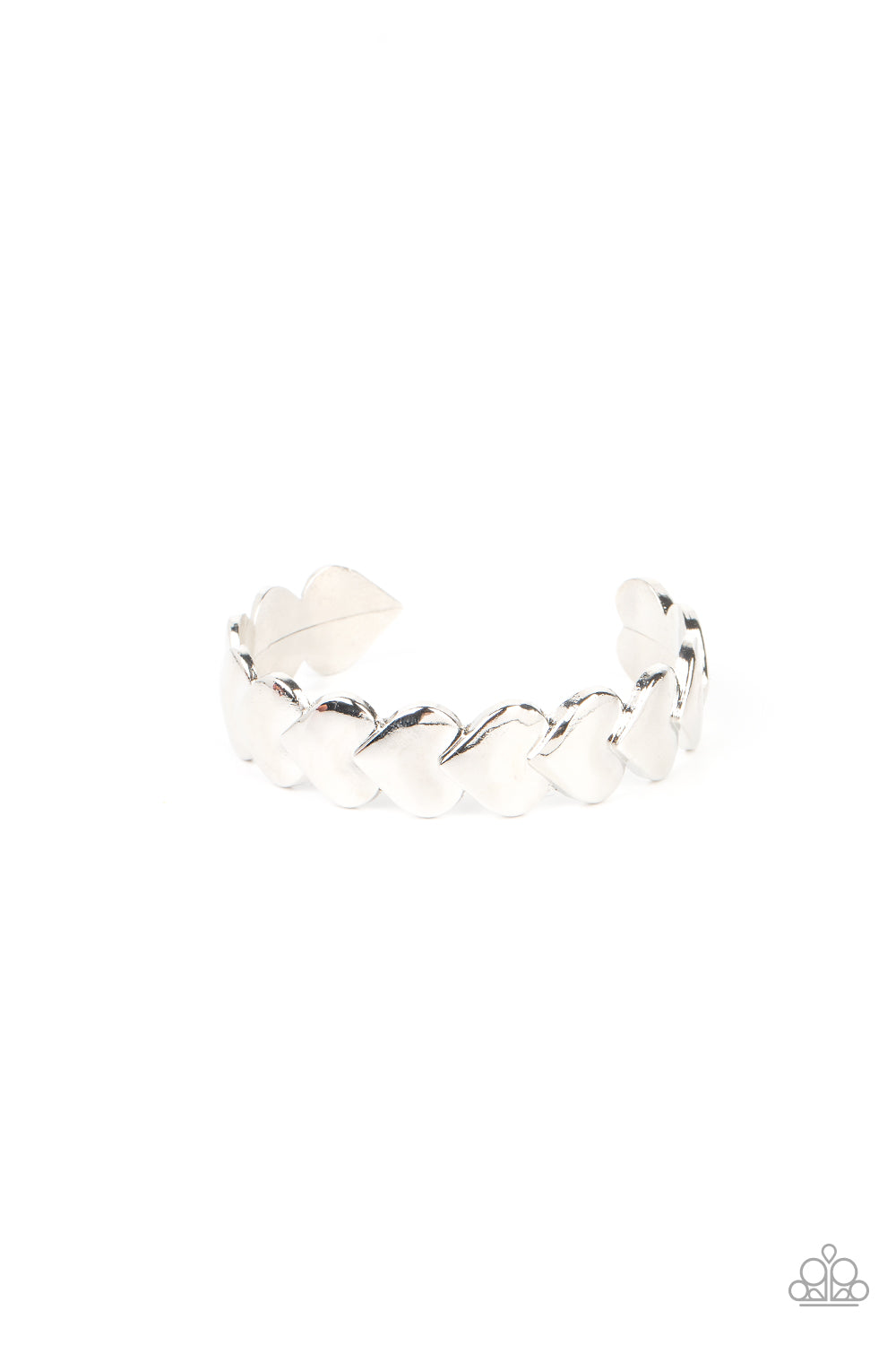 Hearts Galore - Silver Oversized Overlapping Heart Paparazzi Cuff Bracelet