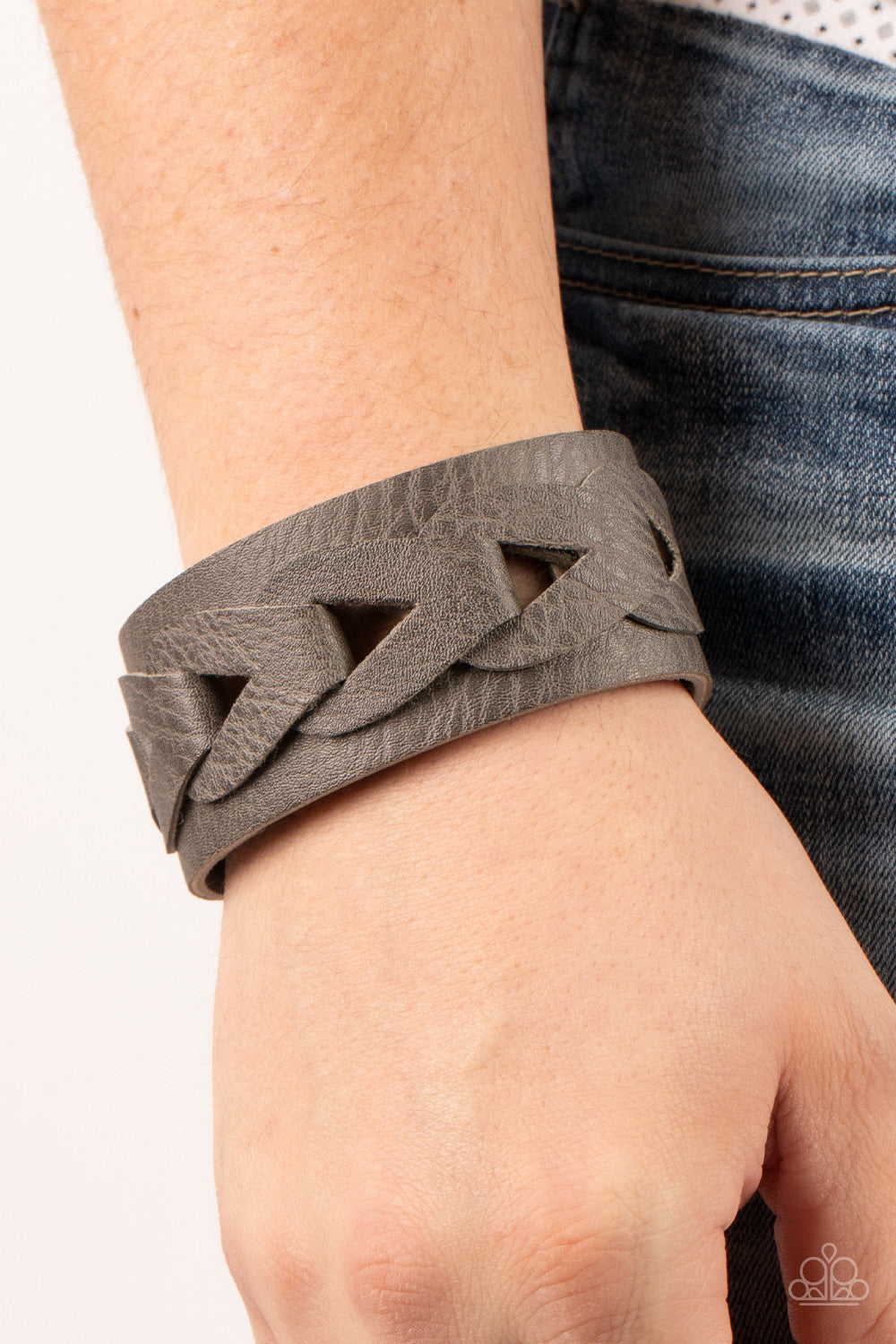 Horse and Carriage - Silver/Gray Leather Paparazzi Men's Snap Bracelet