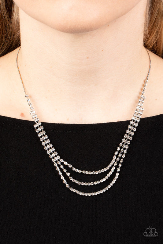 Surreal Sparkle - White Rhinestone/Silver Snake Chain Paparazzi Necklace & matching earrings