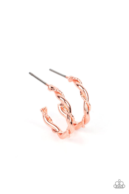 Irresistibly Intertwined - Copper Twisted Wire Paparazzi Dainty Hoop Earrings