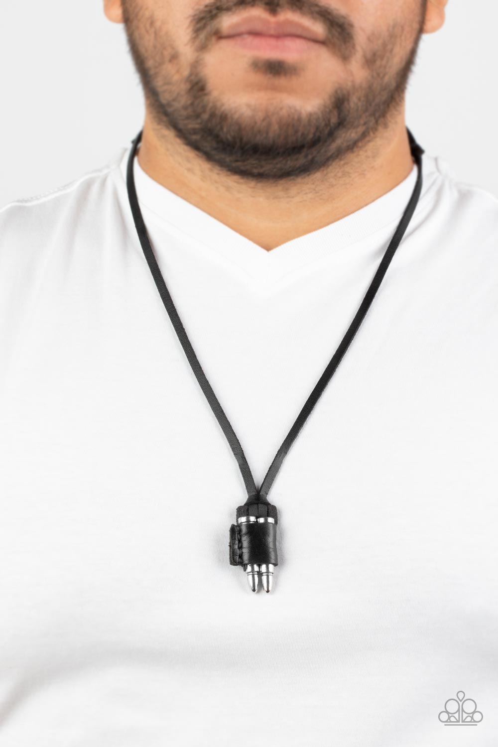 On the Lookout - Black Leather & Silver Bullets Paparazzi Urban Necklace