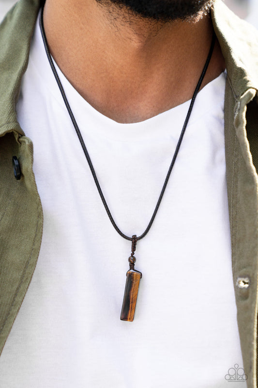 Comes Back ZEN-fold - Brown Tiger's Eye Pendulum Pendant Paparazzi Urban Necklace