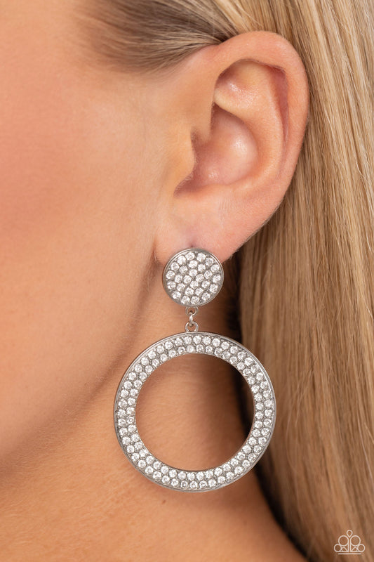 GLOW You Away - White Rhinestone Encrusted Paparazzi Earrings