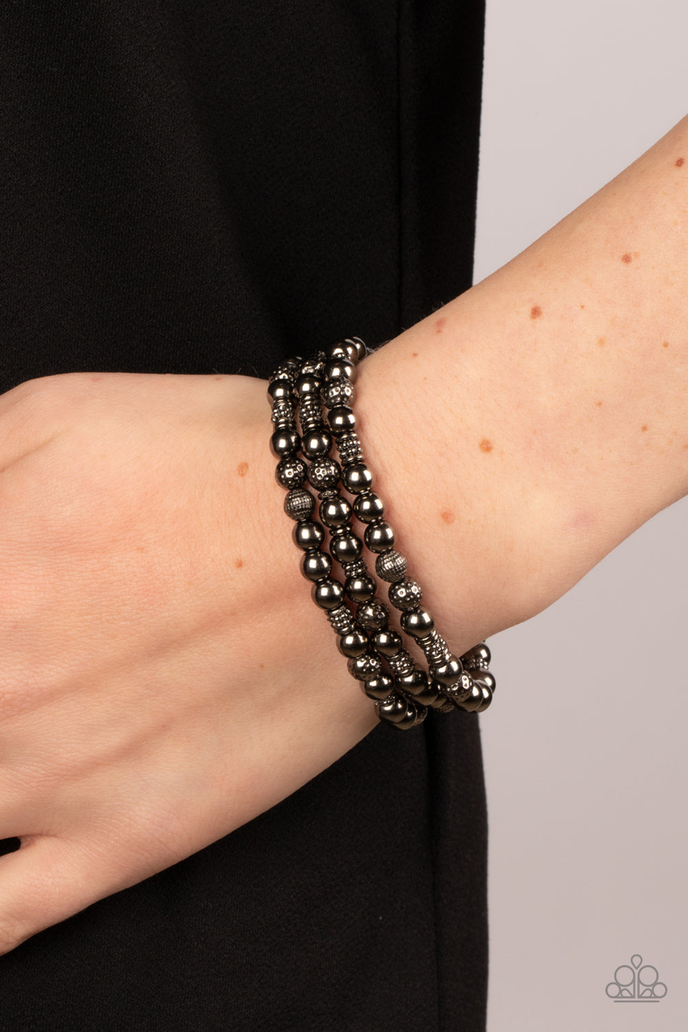 Boundless Boundaries - Gunmetal Beaded Paparazzi Set of 3 Stretch Bracelets