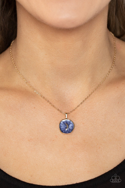 Moon Magic - Blue Finish/Dainty Gold Moon Pendant Paparazzi Necklace & matching earrings