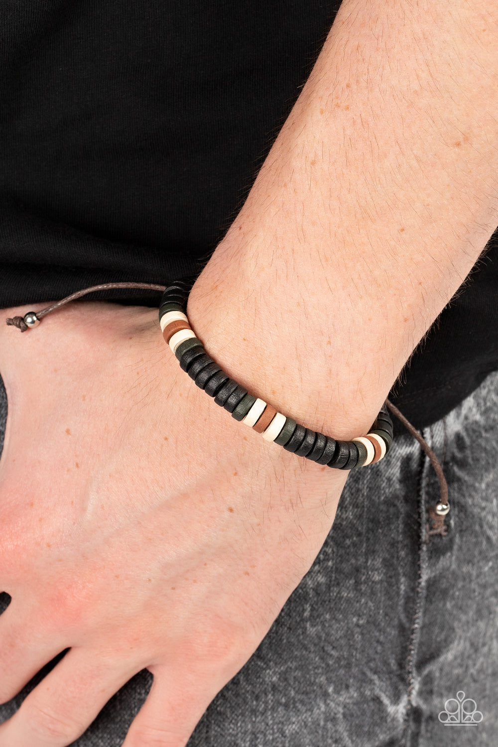Wild Wanderer - Black, Green, White, & Brown Wooden Disc Paparazzi Urban Bracelet