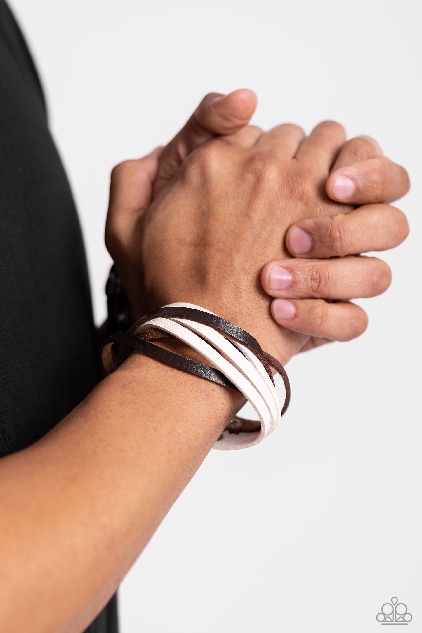 Not SEW Fast - Brown & White Leather Paparazzi Snap Bracelet