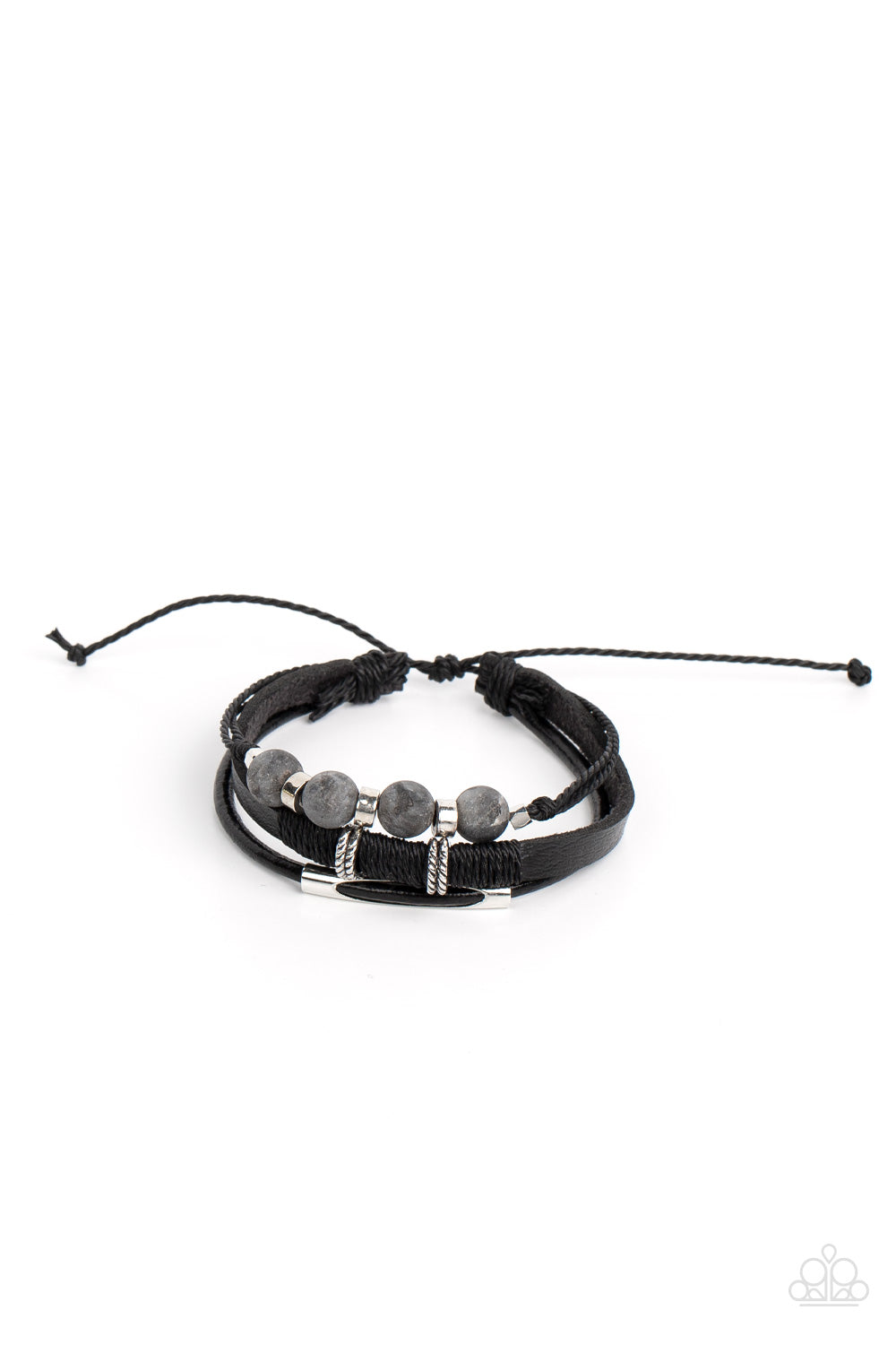 Amplified Aloha - Silver Rings, Natural Stone, & mismatched Leather Band Paparazzi Urban Bracelet