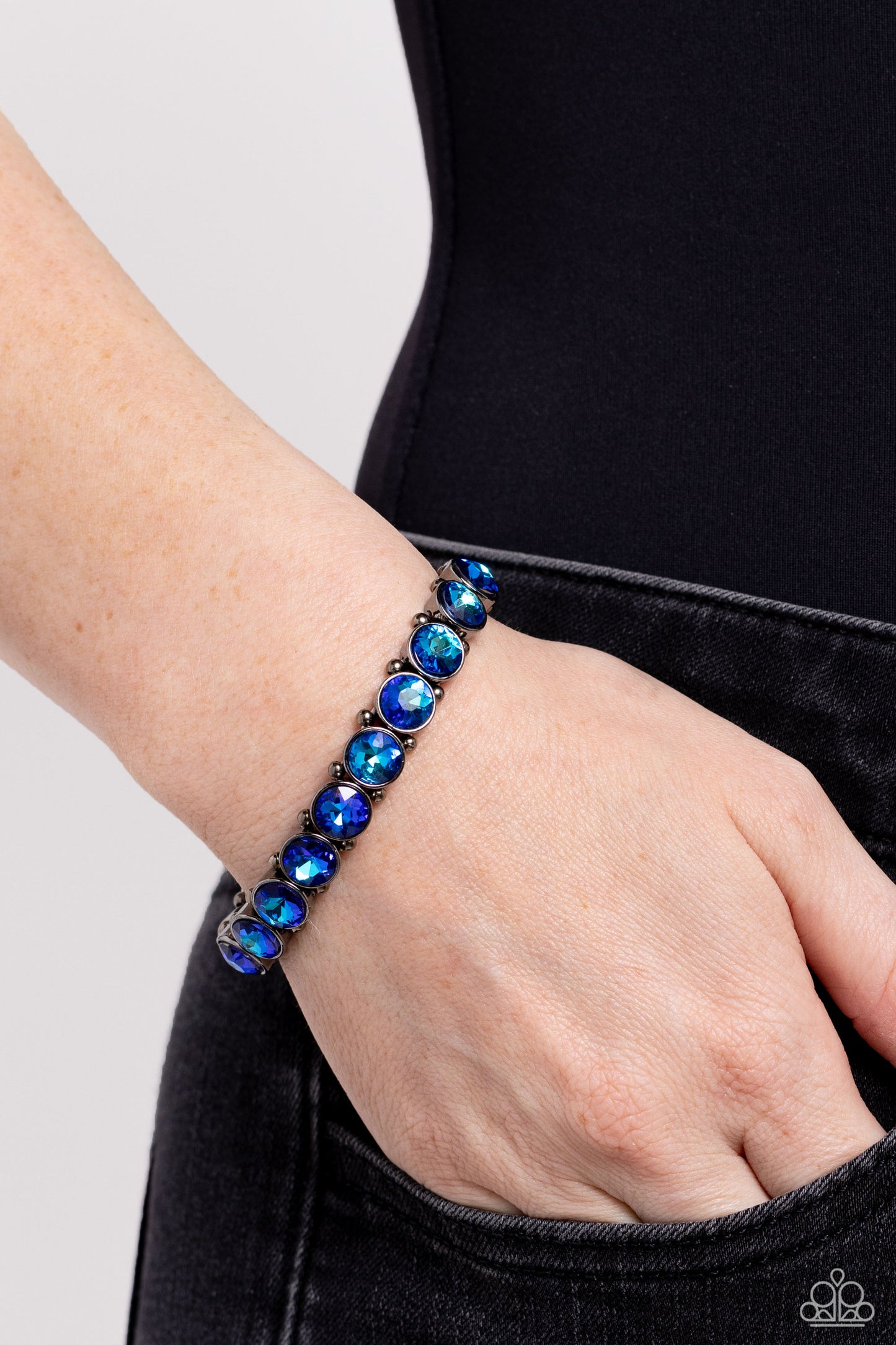 Sugar-Coated Sparkle - Multi Iridescent Blue Rhinestone Paparazzi Stretch Bracelet