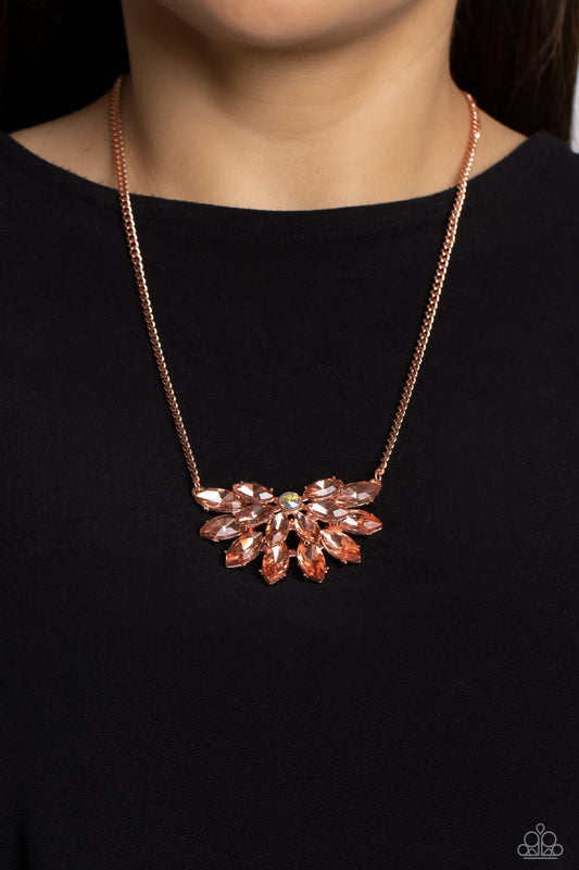 Frosted Florescence - Copper Marquise-Cut Rhinestones/Iridescent Rhinestone Pendant Paparazzi Necklace & matching earrings