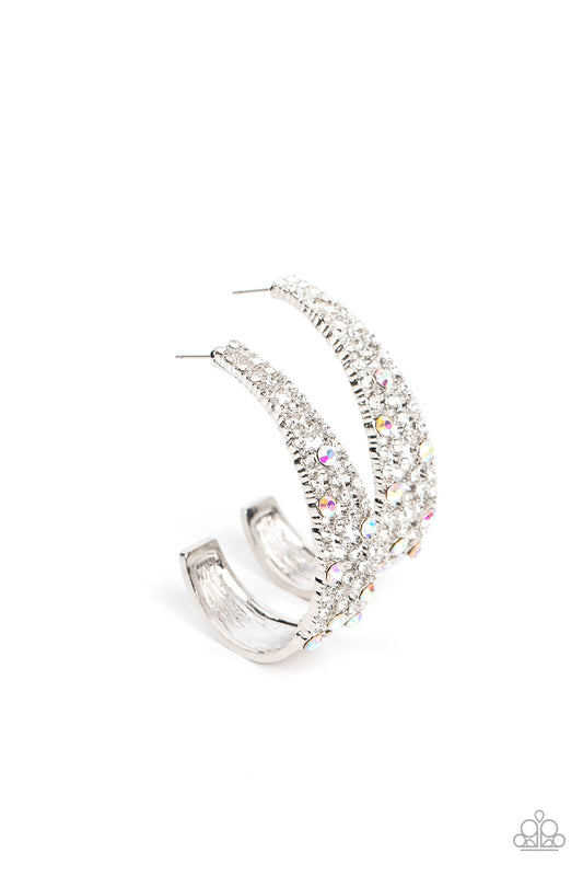 Cold as Ice - Multi Iridescent Rhinestone Encrusted J-Hoop Paparazzi Earrings