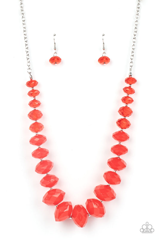 Happy-GLOW-Lucky - Red Crystal-Like Beaded Paparazzi Necklace & matching earrings