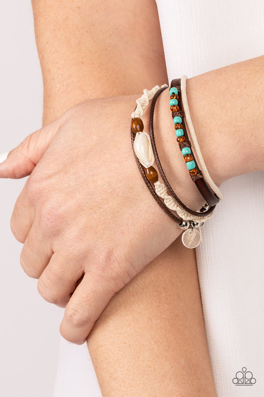 Tidal Dream - Blue Seed Beads, White Shells, & Wooden Accent Paparazzi Urban Bracelet